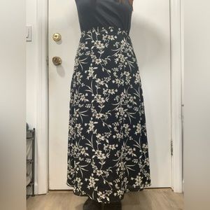 Vintage Black Maxi Floral Skirt